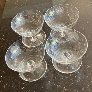 Vintage crystal coupe/sundae/dessert or shrimp cocktail glass set, cornflower